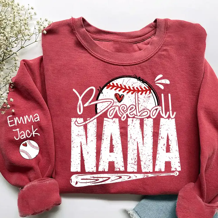 Baseball Nana Sweatshirt Personalized with Kids Names, Game Day Sports Sweatshirt for Proud Grandma