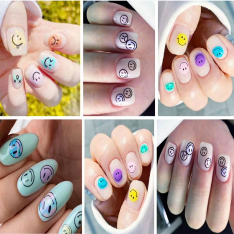 Nail Stickers 6 Colors Abstract Colorful Flame Design Sticky Nail Art Decoration DIY Grimace Smiley Nail Decals 80*103mm