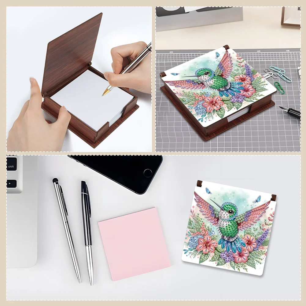 Wood Flower Hummingbird Diamond Painting Memo Pad Holder Mosaic Kit for Home