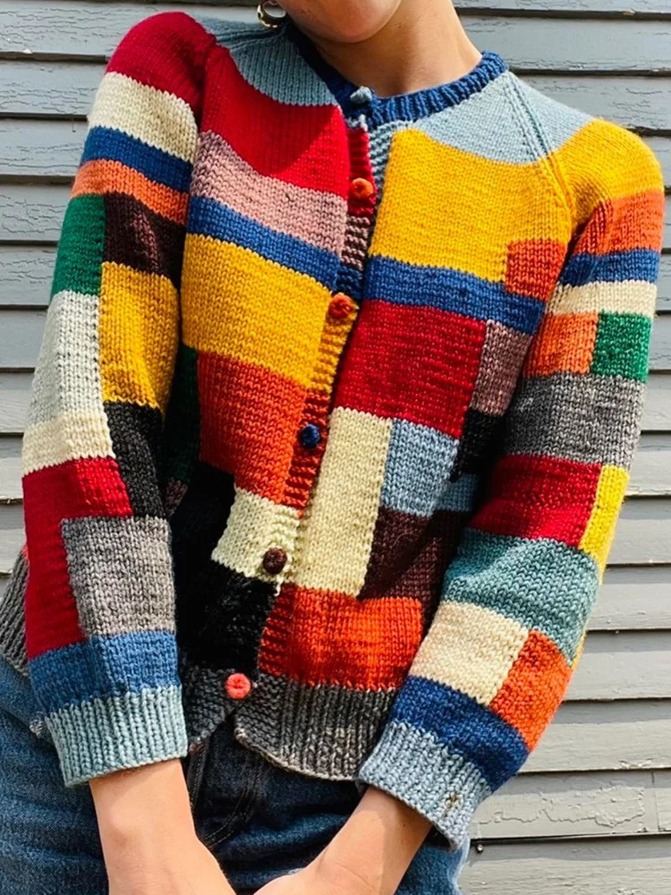 Women's Vintage Patchwork Cardigan Sweater