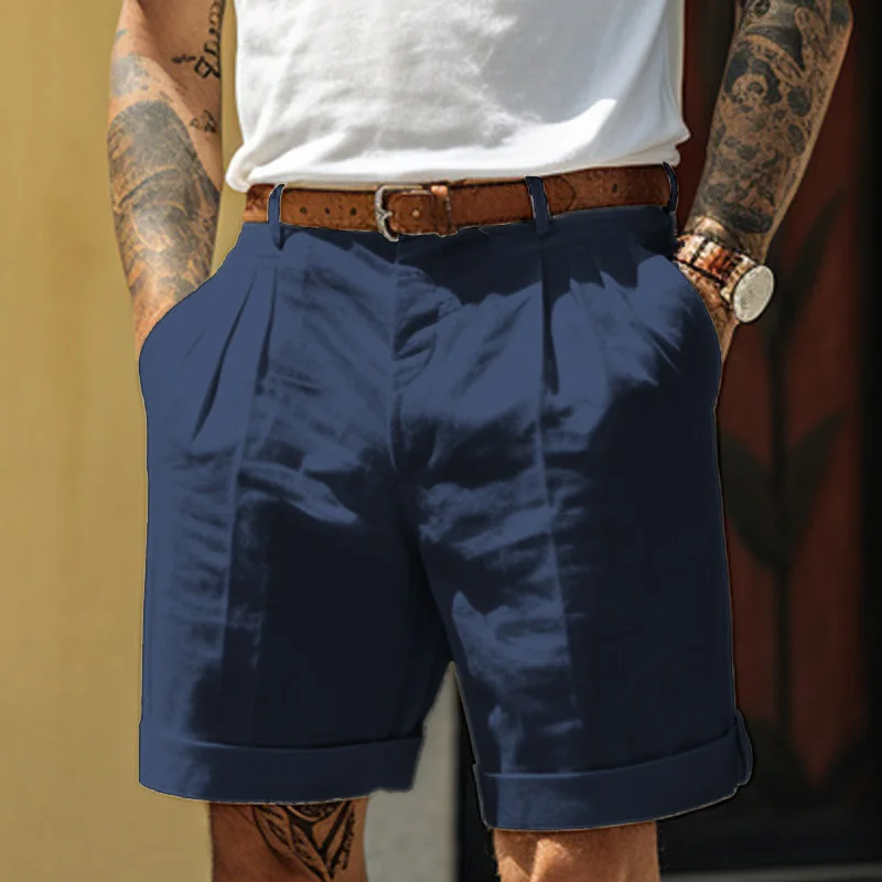 Men's Linen Pocket Pleated Shorts