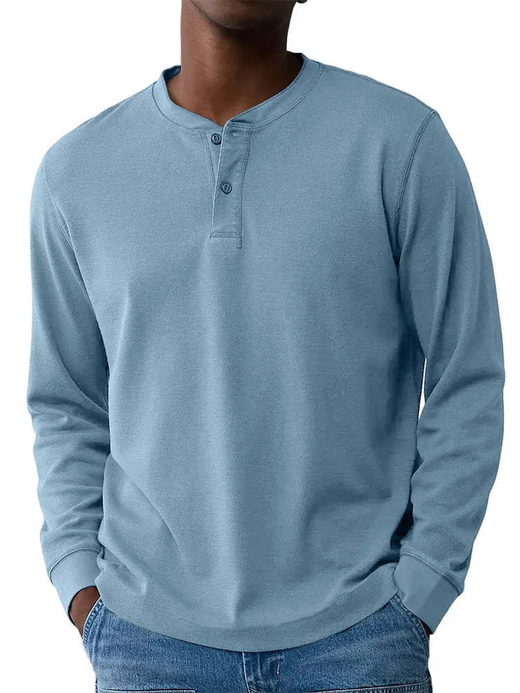 Men's Henley Collar Basic Casual Long-sleeved Top