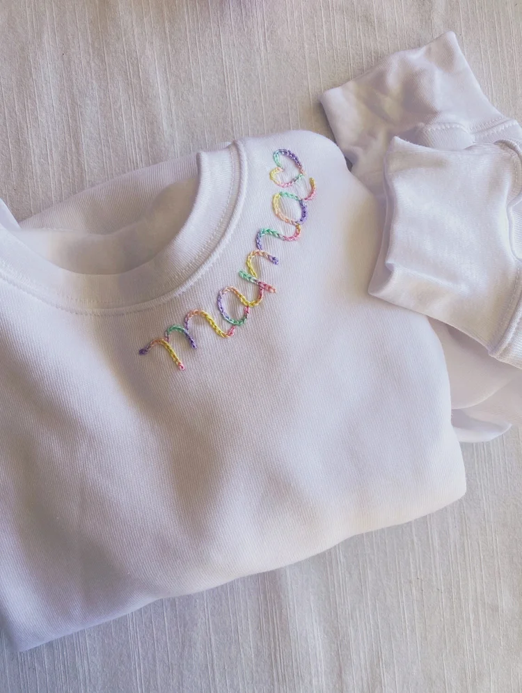 Girl mama + Boy mama stitched sweatshirt hand-embroidered