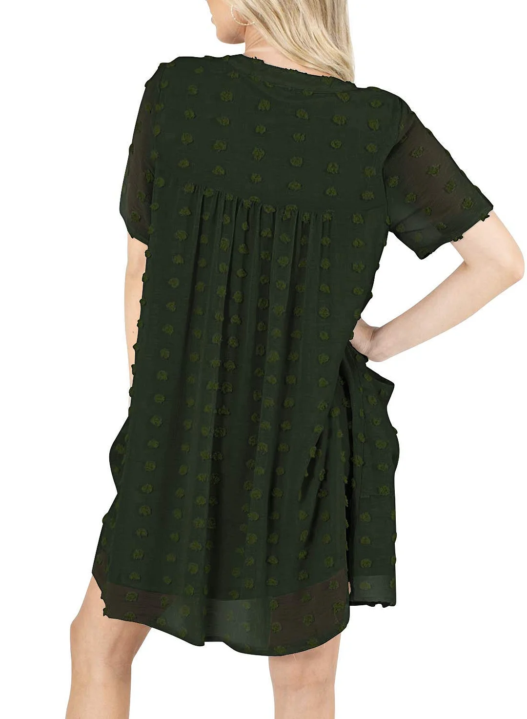 MIHOLL Women's V Neck Short Sleeve Ruffle Loose Summer Flowy Mini Dress