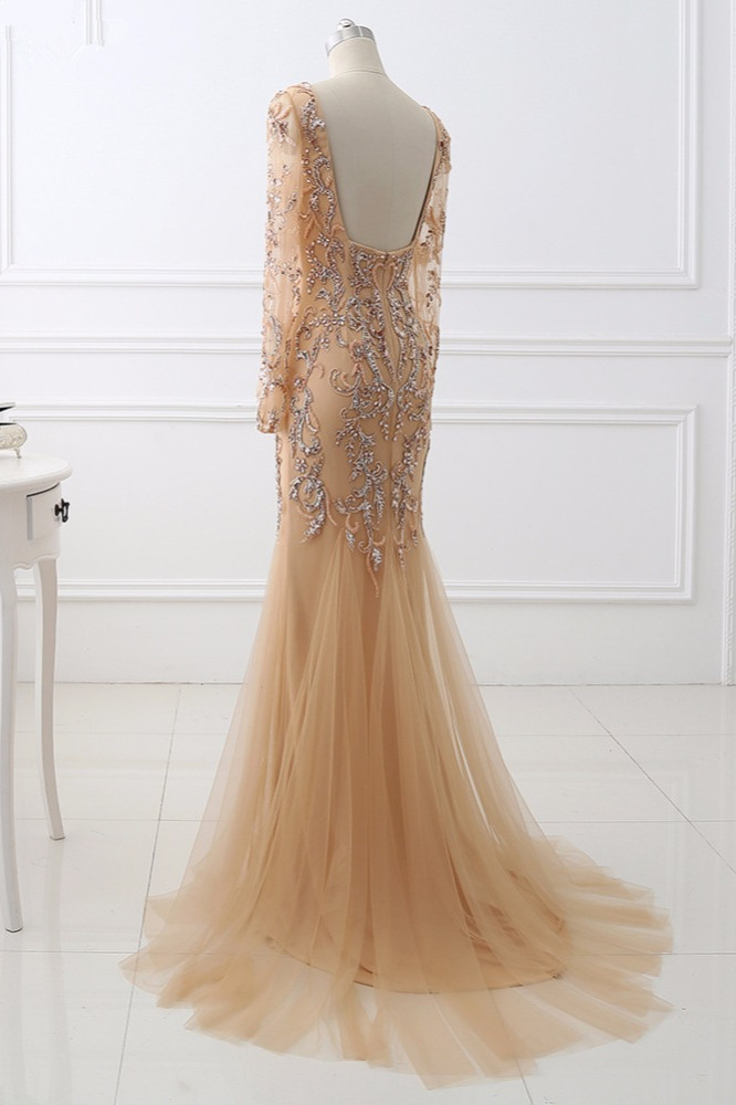 Mermaid Prom Dress - Fabulous Champagne One Shoulder Long Sleeves Evening Gown main image 1