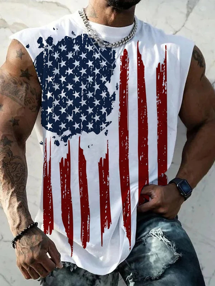 Comstylish Men's Vintage American Flag Declaration of Independence Print Top