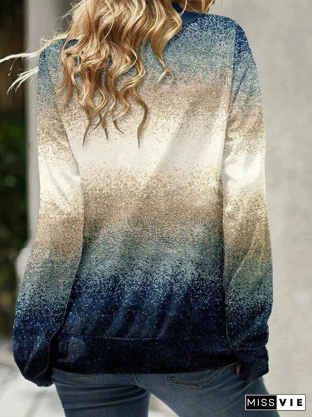 Chic Print Long Sleeve Drawstring Neck Top