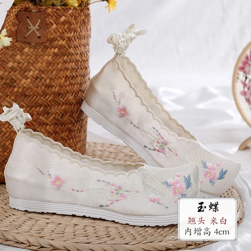New Hanfu shoes, embroidered shoes, women's antiquity shoes, heightened Chinese elements, ancient bow shoes