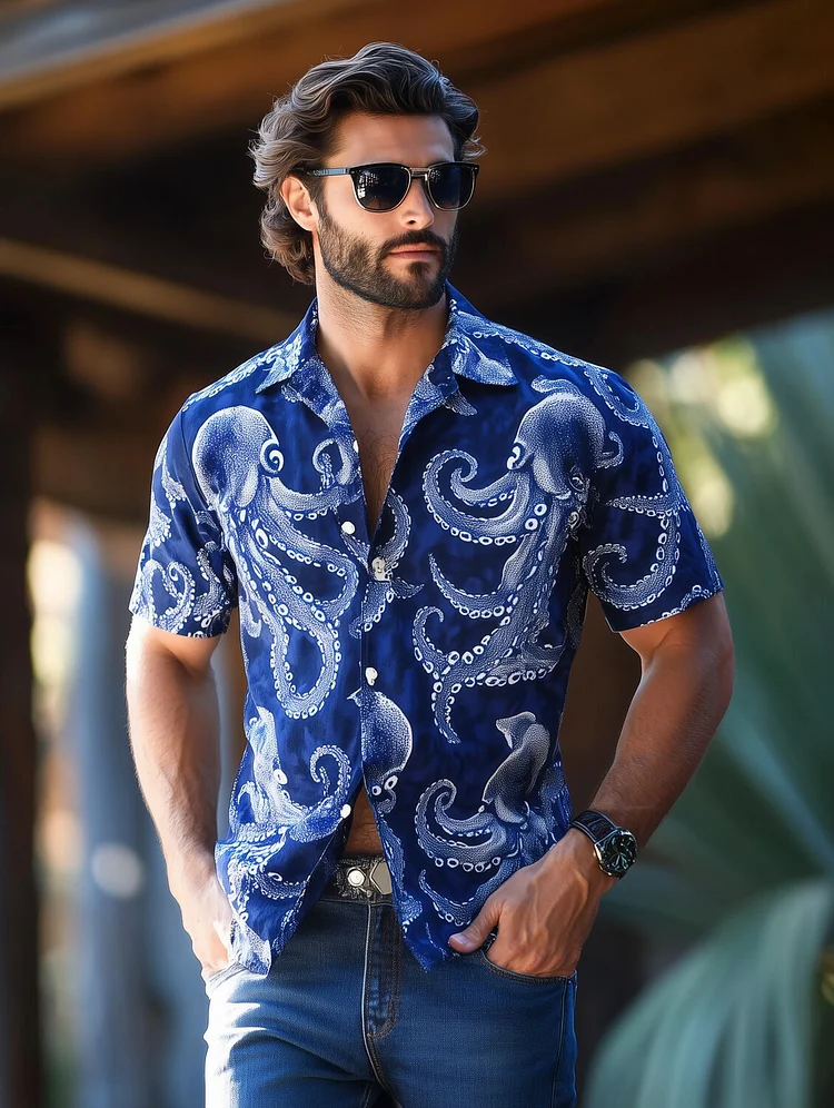 Men's Japanese Octopus Graphic Print Shirt