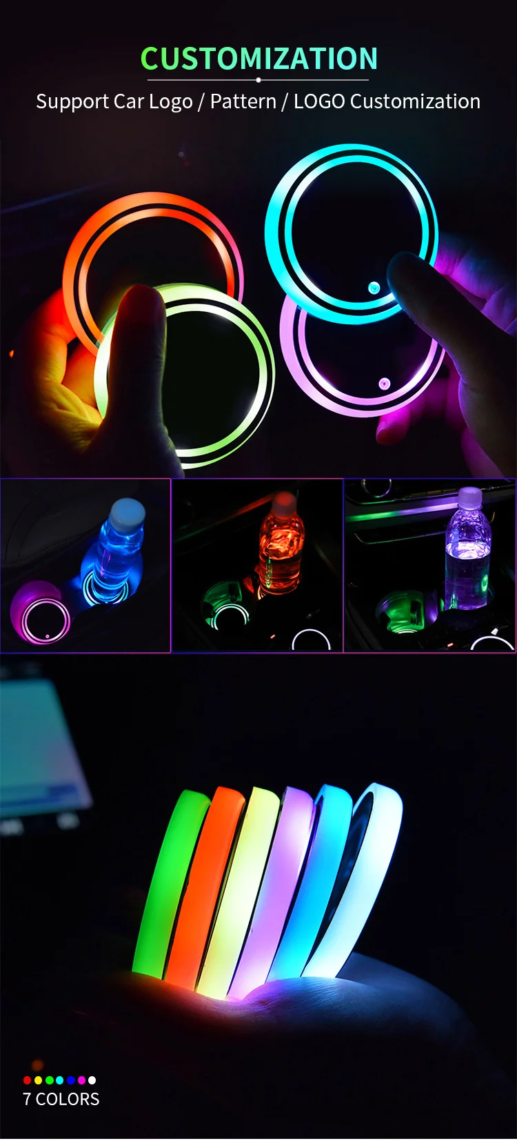 New Car LED Colorful Water Cup Pad（2PCS）