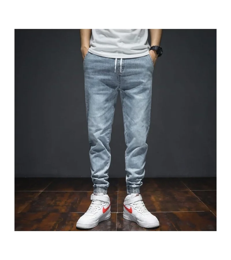 Men Fashion Color Blocking Drawstring Waist Jogger Jeans M-4XL