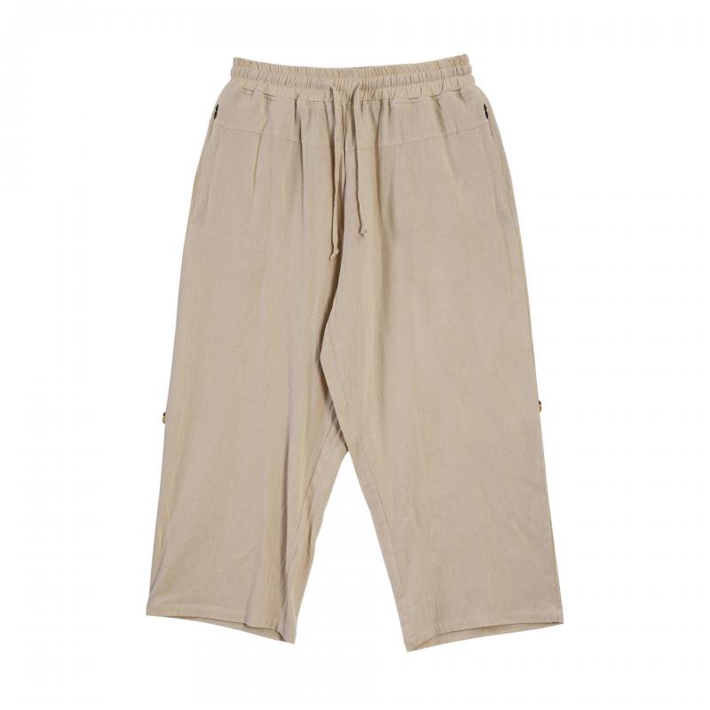 Men's Solid Cotton And Linen Elastic Waist Casual Pants