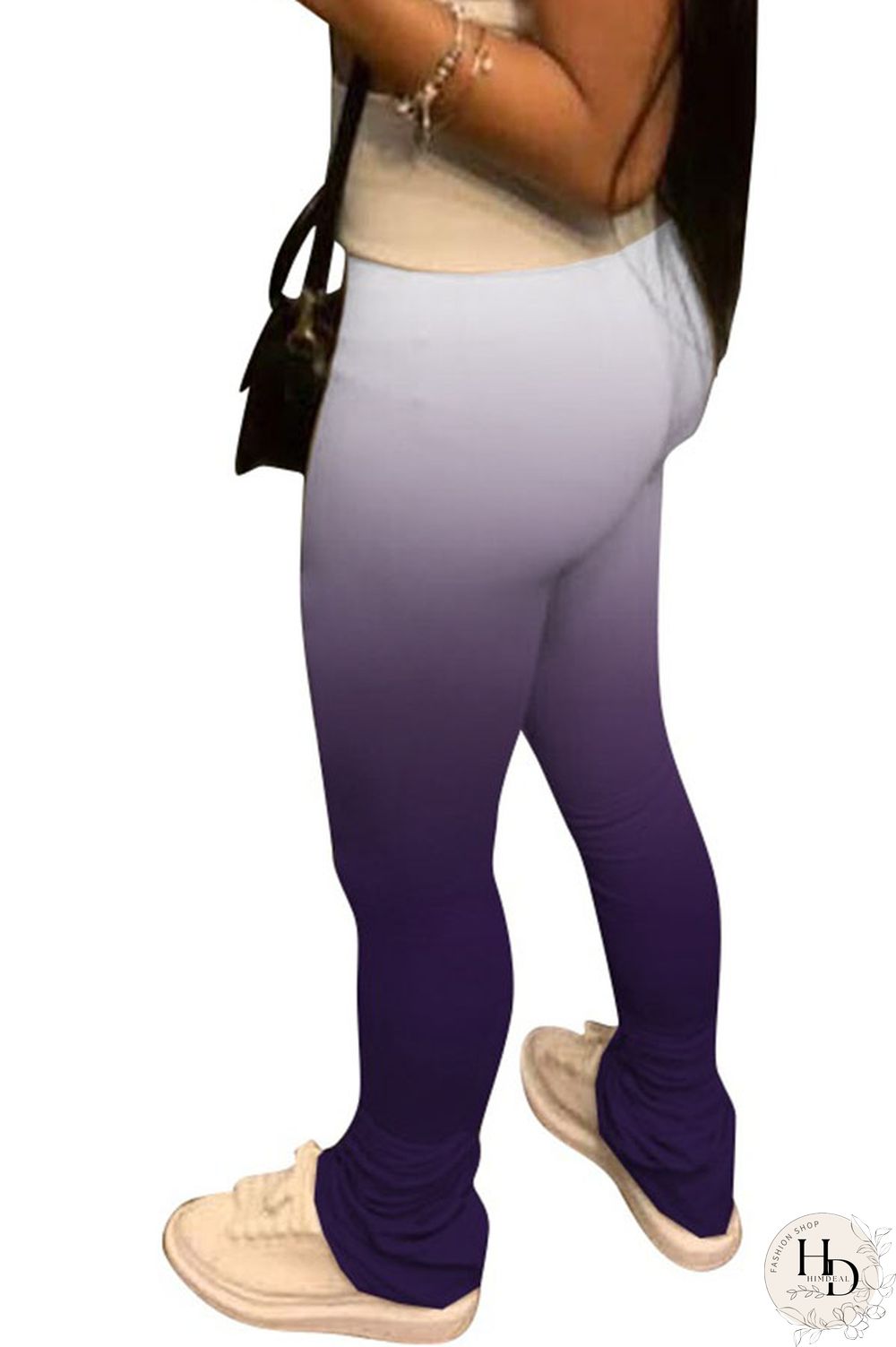 purple Black Orange Yellow purple Elastic Fly High Gradient Boot Cut Pants Bottoms