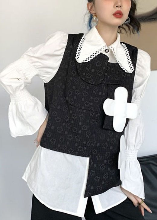 Plus Size Black Print asymmetrical design Fall Vest CK2975- Fabulory