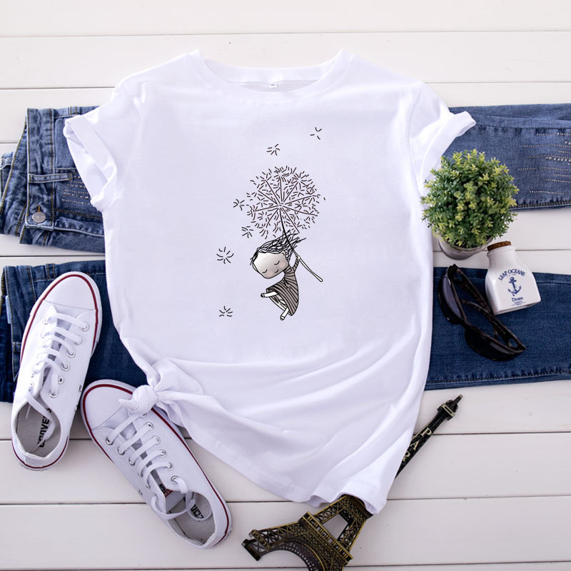Dandelion Girl Print Women's Cotton T-Shirt | ARKGET