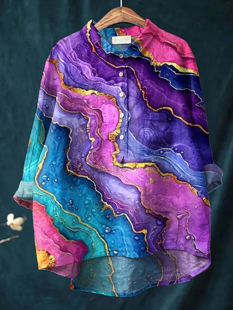 Women s Art GeometryCasual Cotton And Linen Shirt