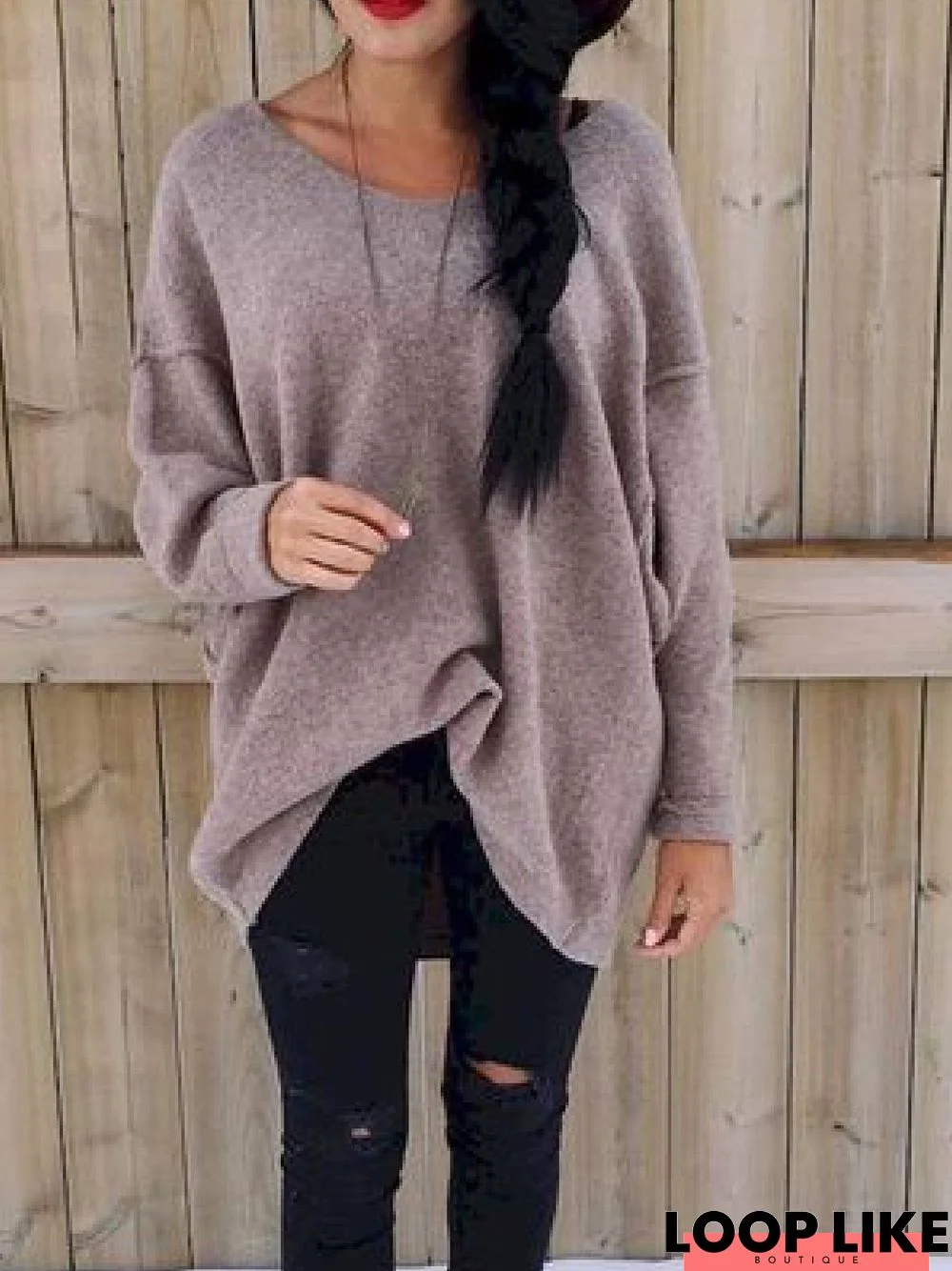 Purple Long Sleeve Round Neck Sweater