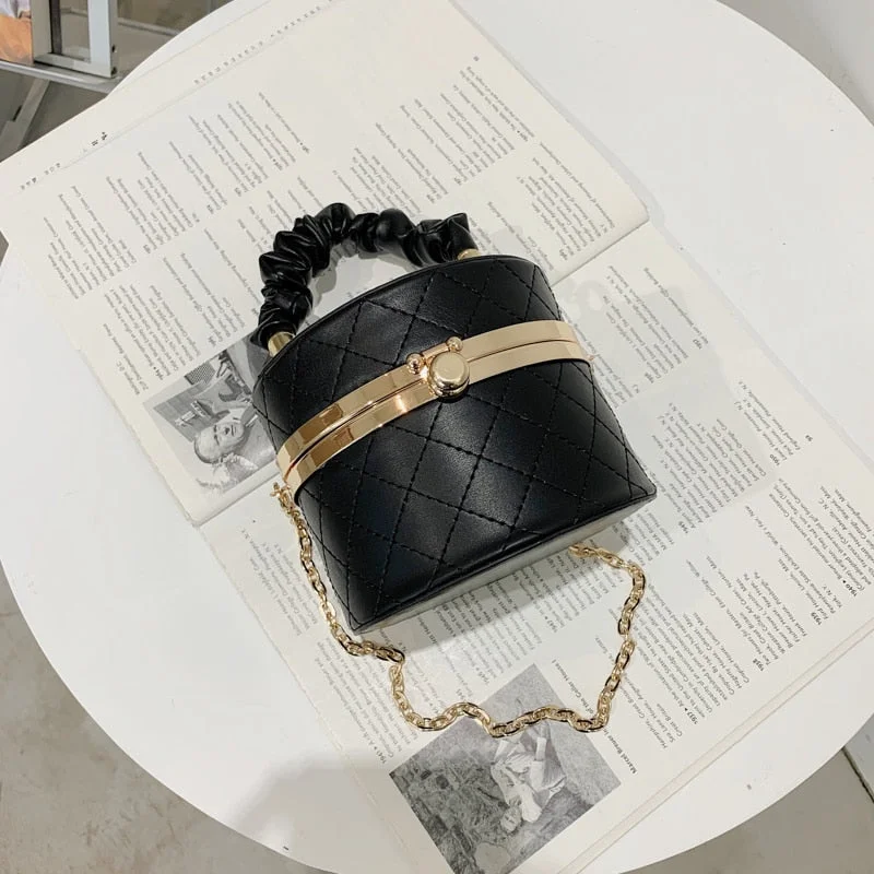 Lattice Round Box bag Pleated Tote bag 2021 New High-quality PU Leather Women's Designer Handbag Chain Shoulder Messenger bag