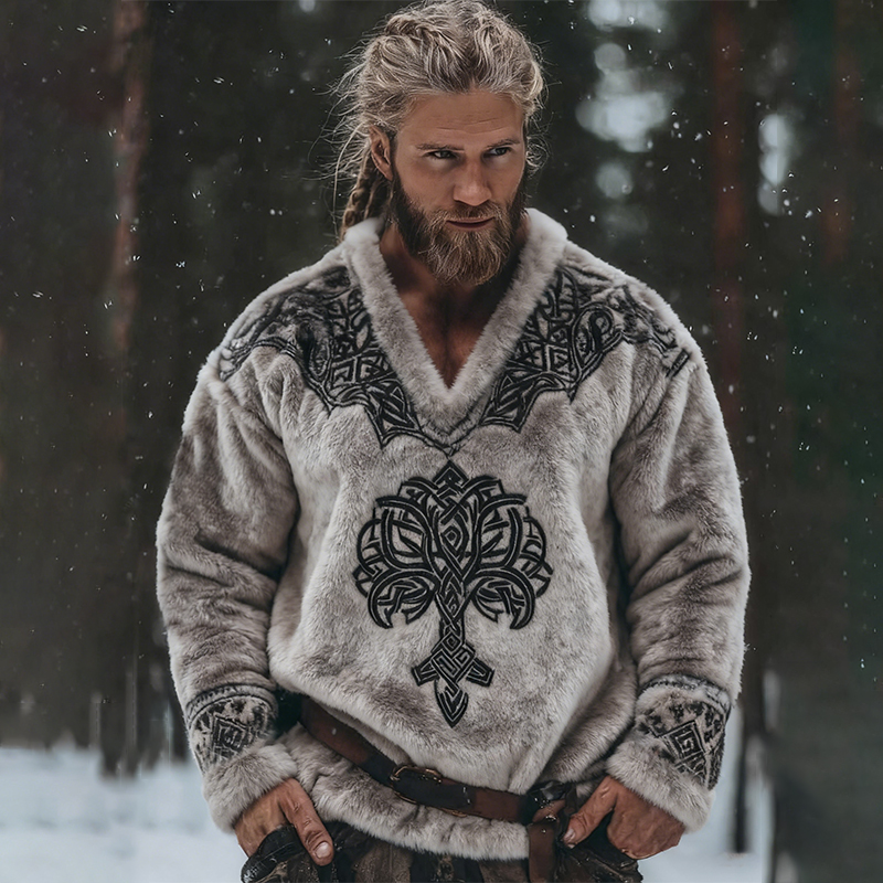 Men's Retro Viking Celtic Knot With Tree Of Life Art Cozy Flannel Tops elevenforest