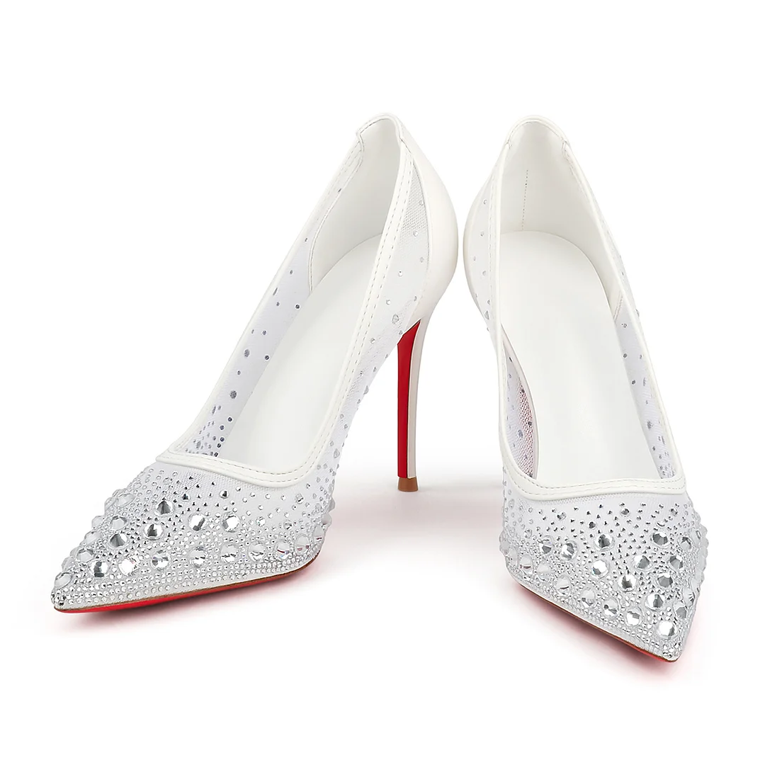 80mm/100mm Rhinestones Pointed Toe High Heels Red Bottom Party Stilettos High Heel-MERUMOTE