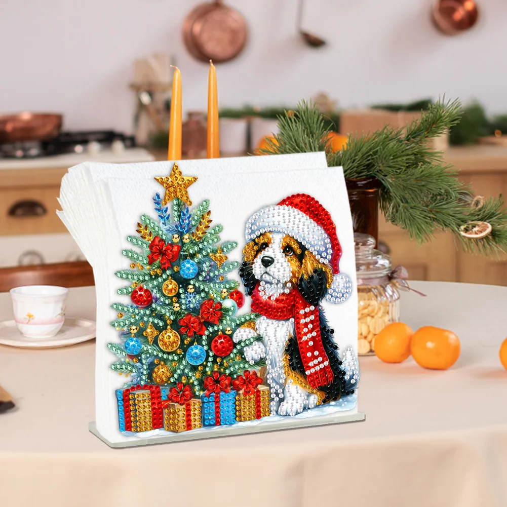 DIY Acrylic Christmas Tree Dog Double Sided Diamond Painting Paper Towel Holder