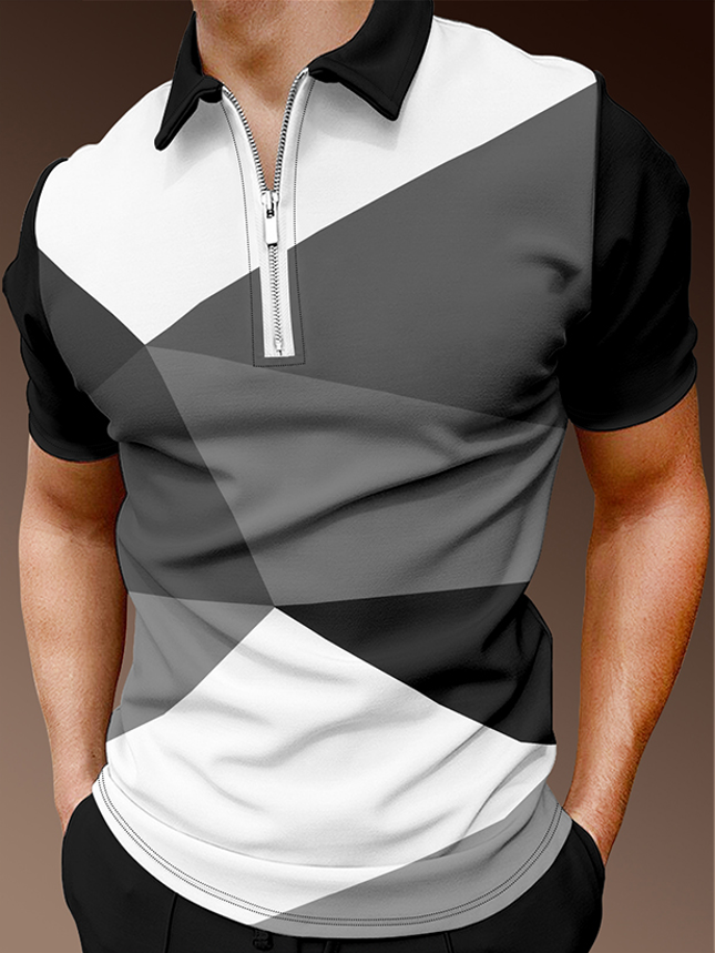Casual Stitching Zipper Design Polo Shirt