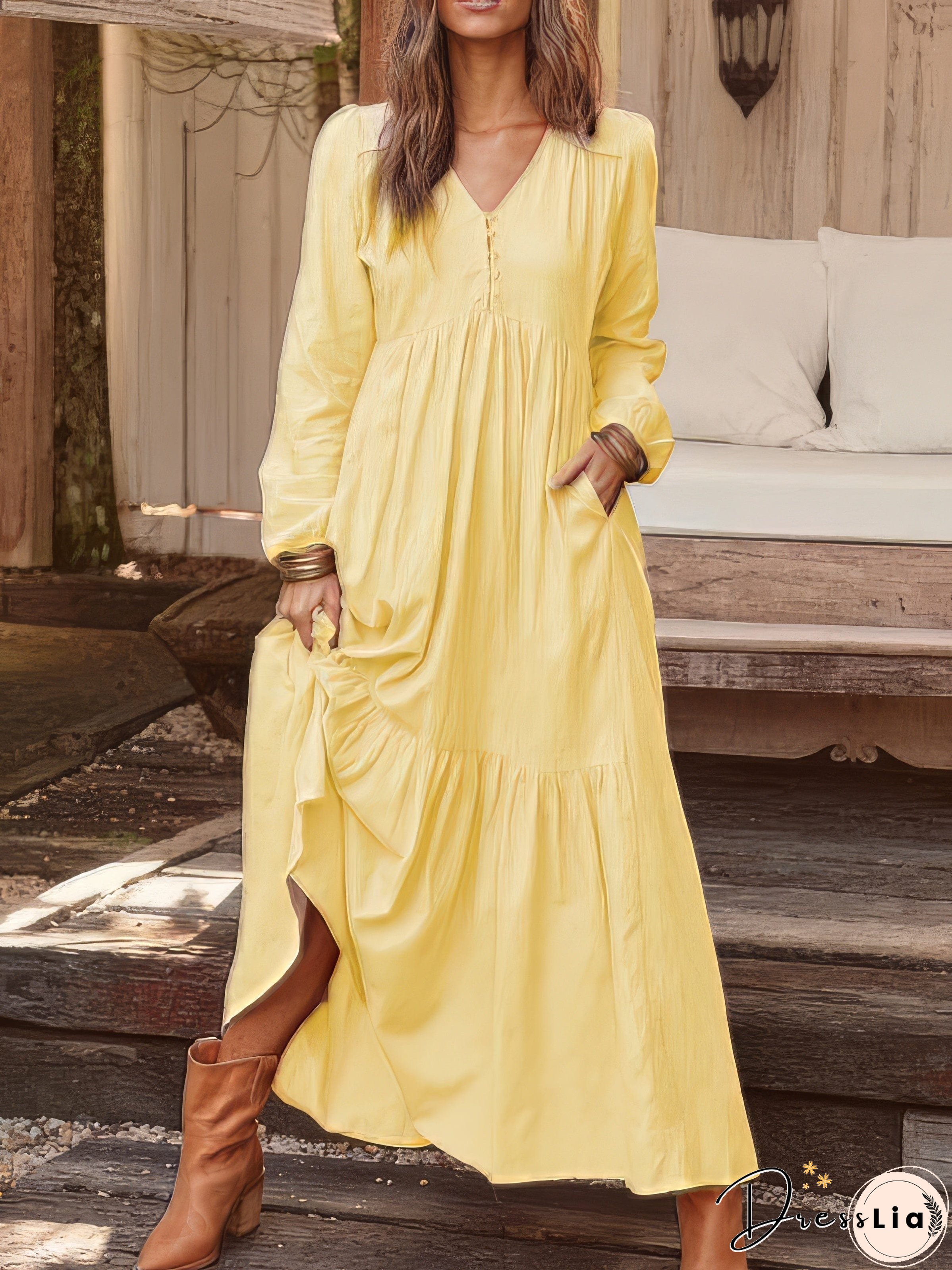 Casual Long-sleeved Dress With Big Swing