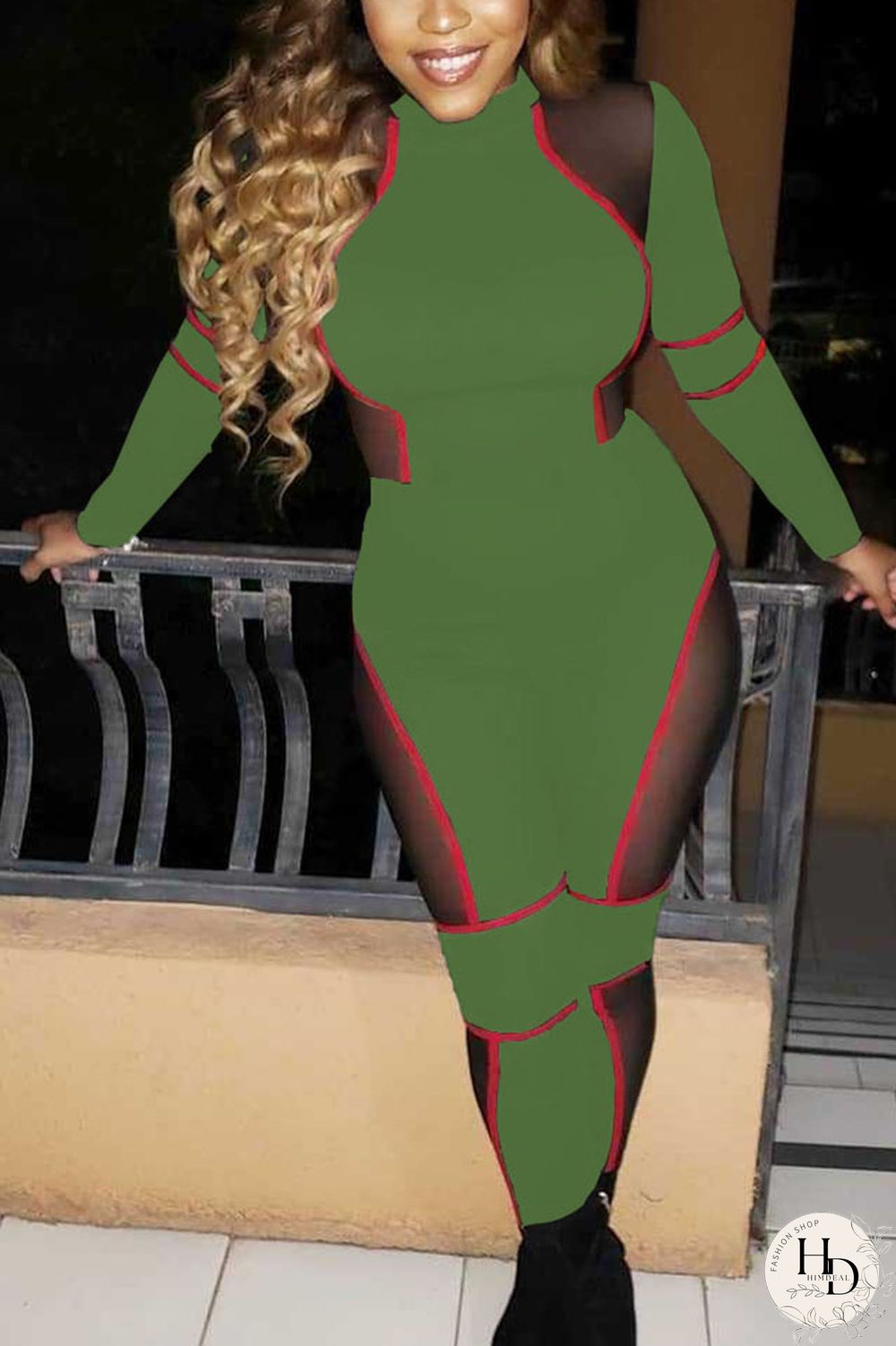 Army Green Sexy Polyester Solid Split Joint O Neck Straight Jumpsuits