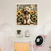 Sunflower Teddy Full 11CT 3 Strands DIY Stamped Cross Stitch Kits 40x40cm Embroidery Needlepoint Starter Kit for Beginners Adults Gift Home Wall Decor