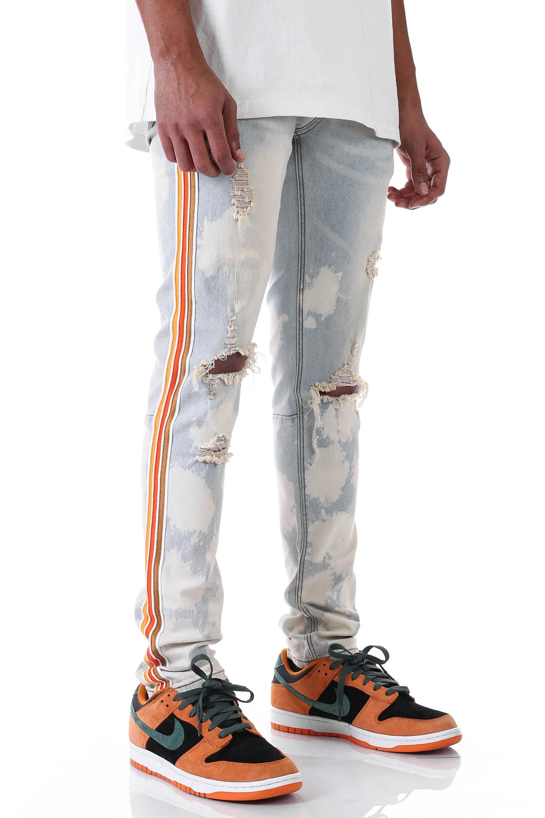 TRI-STRIPED BLEACHED JEANS