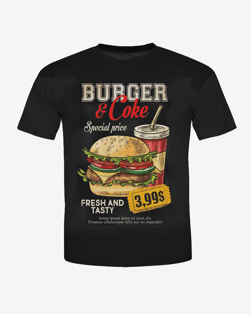 Men's Plus Size Retro Burger Printed T-shirt Shorts Suit