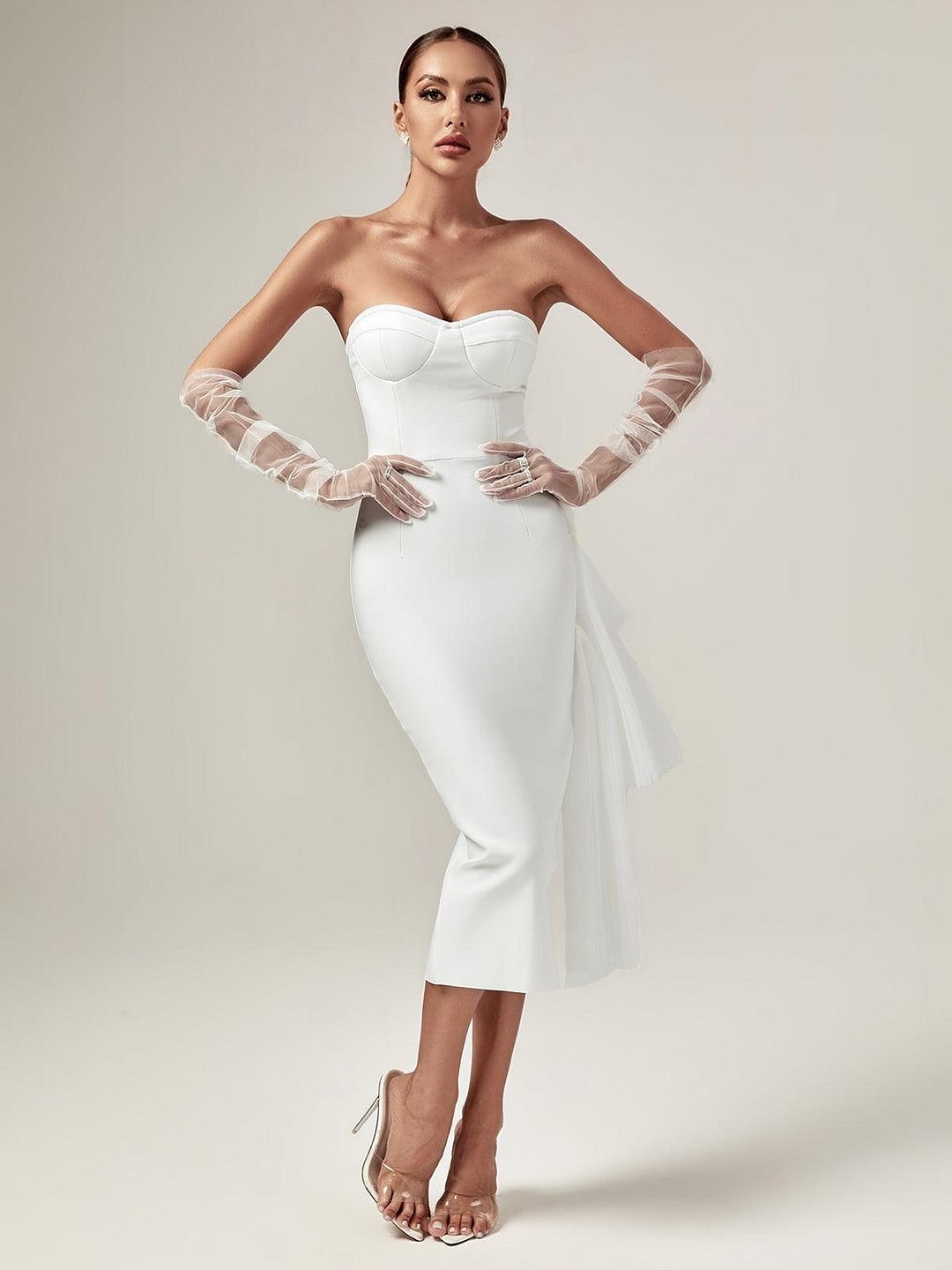Leighton Tulle Bandage Midi Dress In White