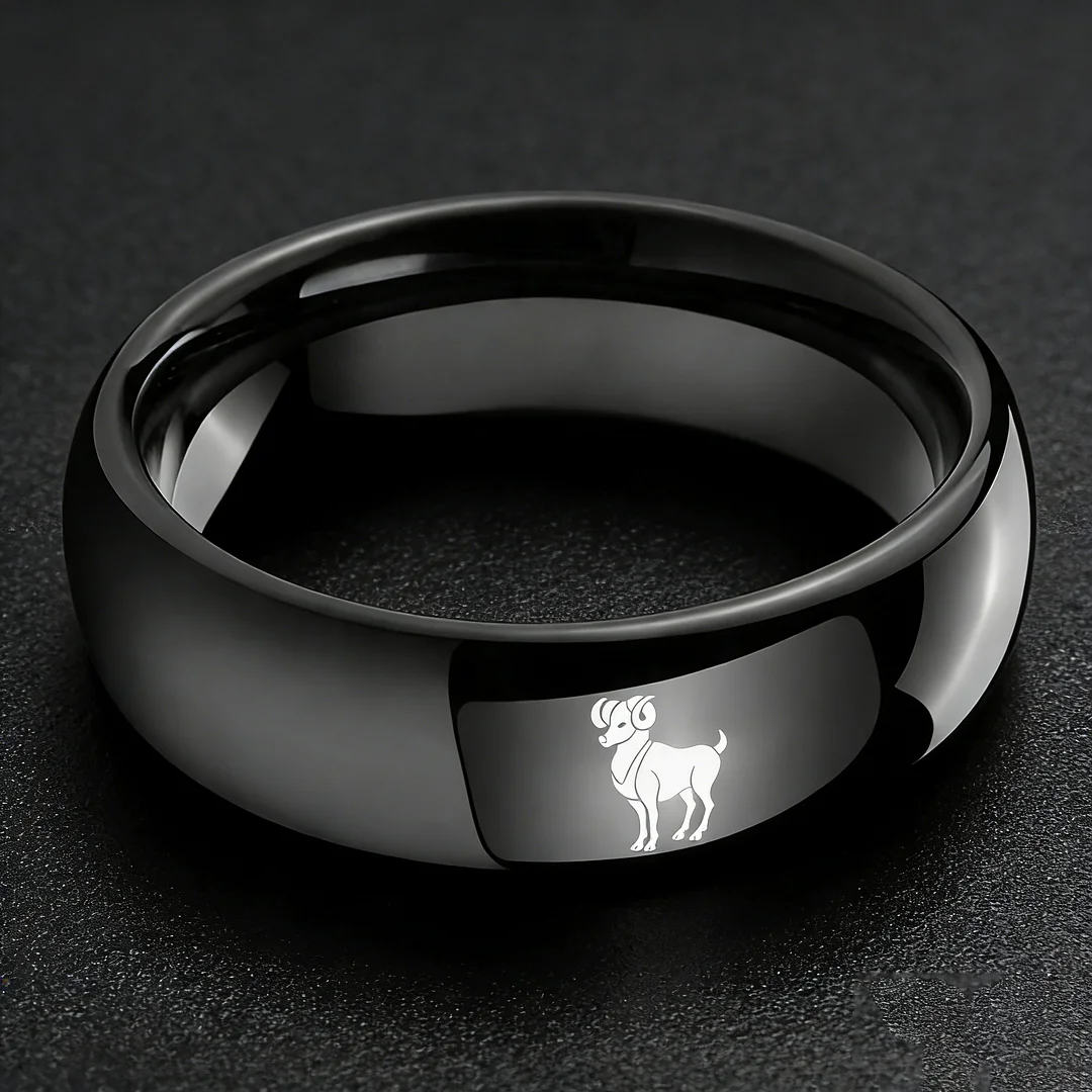 Men Women Aries Tungsten Carbide Rings Domed Top Black Tungsten Wedding Bands 4MM 6MM 8MM