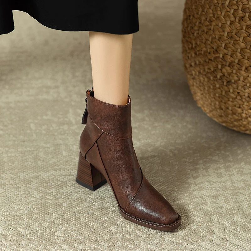 Breakj Breakj And Short Boots Women 2025 New High-Heere Winter Brown Skinny Boots English-Style Vintage Martin Boots