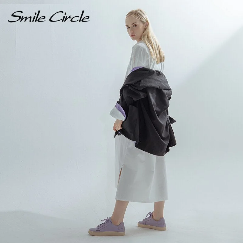 Smile Circle  Sheep leather Luxury Women Sneakers Casual Flat Ladies Shoes Fashion Breathable Comfort Women's Flat Shoes