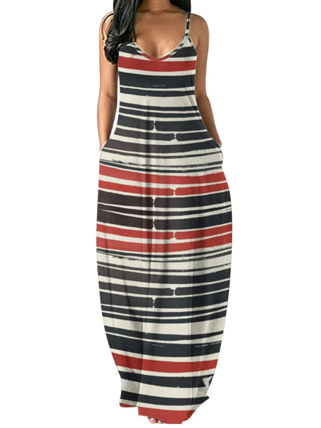 Women Half Sleeve V-neck Solid Color Dress