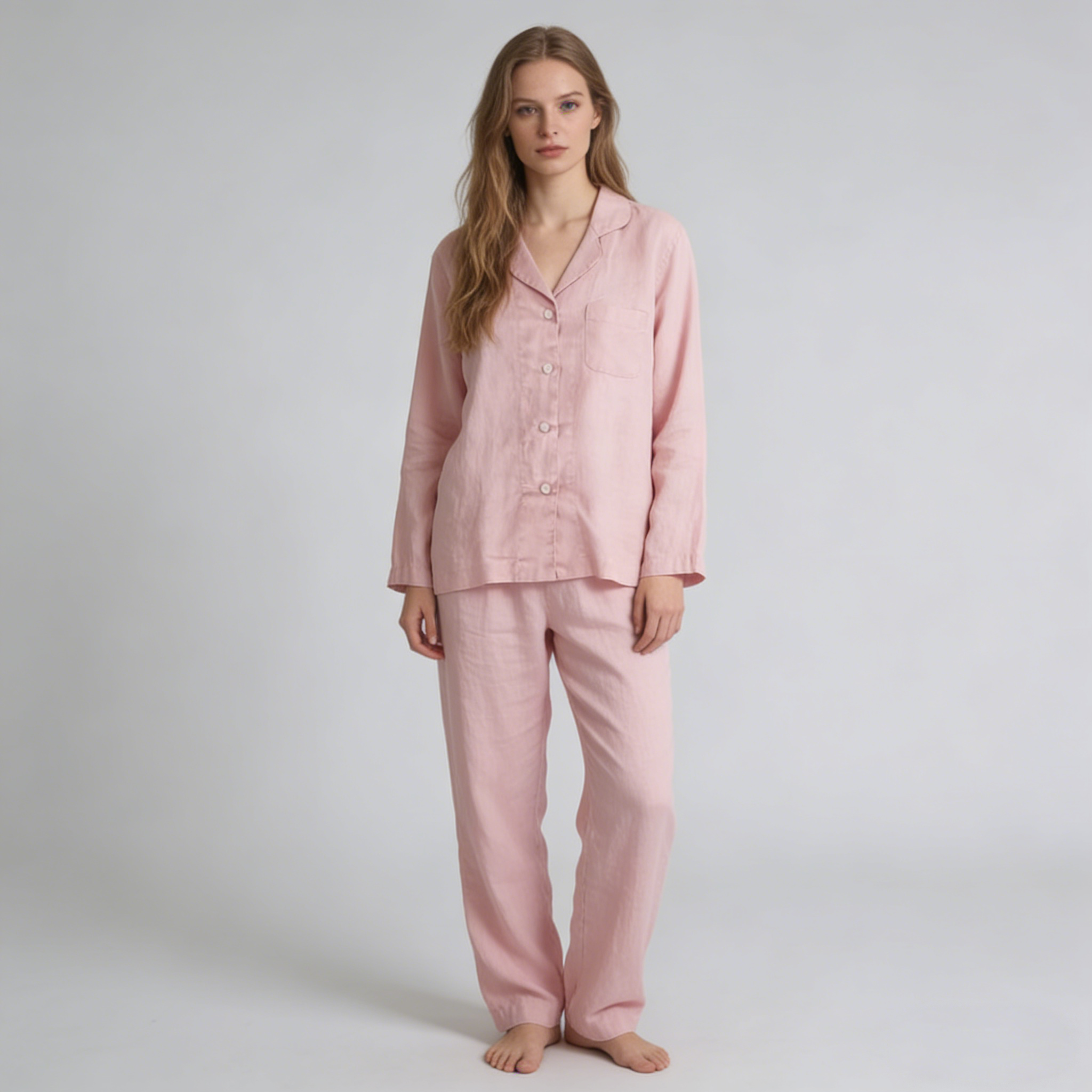 Linen Pajamas Women 100% Linen Button Front Long Sleeve Set REAL SILK LIFE