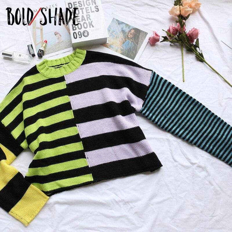 Bold Shade 90s Fashion Grunge Stripe Sweaters E-girl Harajuku Knitting Women Long SLeeve Jumpers Fall Winter Streetwear Pullover