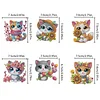 6pcs/set DIY Special-shaped Diamond Painting Wall-mounted Key Hook Kit (Flower Cat)