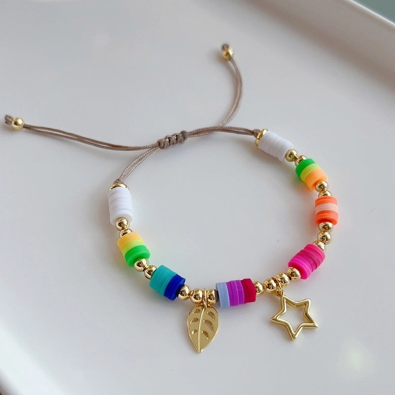 Vacation Sweet Heart Shape Smile Face Daisy Freshwater Pearl Soft Clay Copper Beaded Knitting Enamel Bracelets