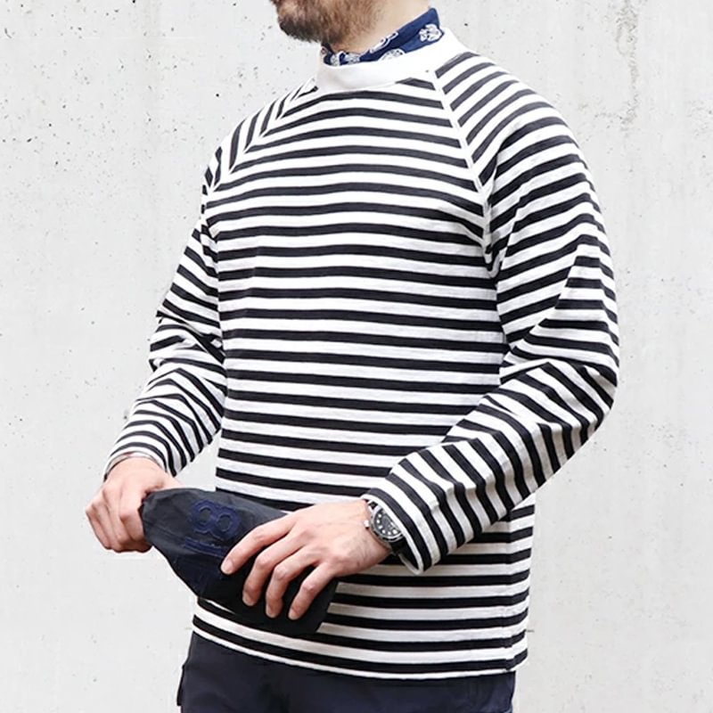 Versatile 3-color Cotton Striped Raglan Sleeve T-shirt