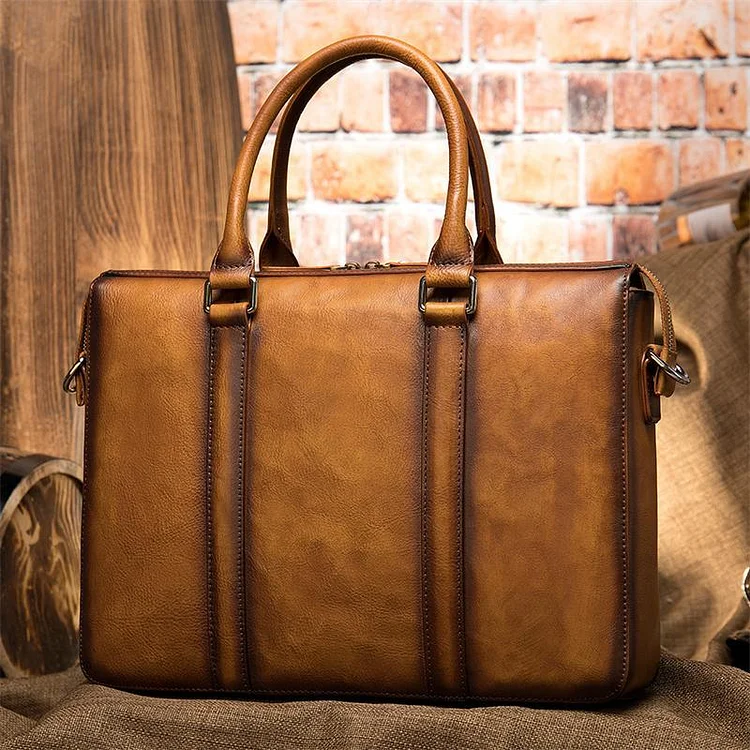 Retro Leather Handbag Fashion Business 14 Inch Computer Bag Crossbody Bag