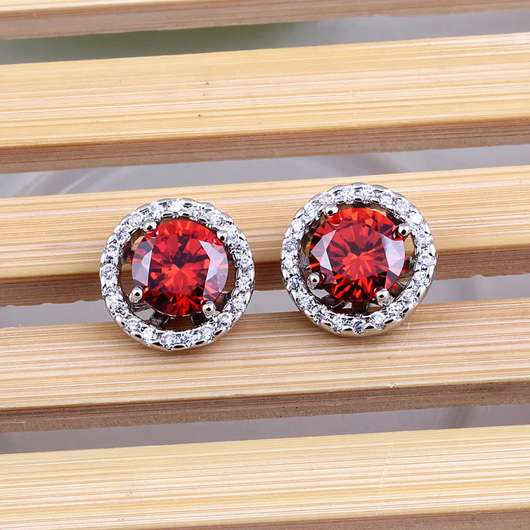 Daily Red Retro Round Rhinestone Earrings  Flycurvy [product_label]