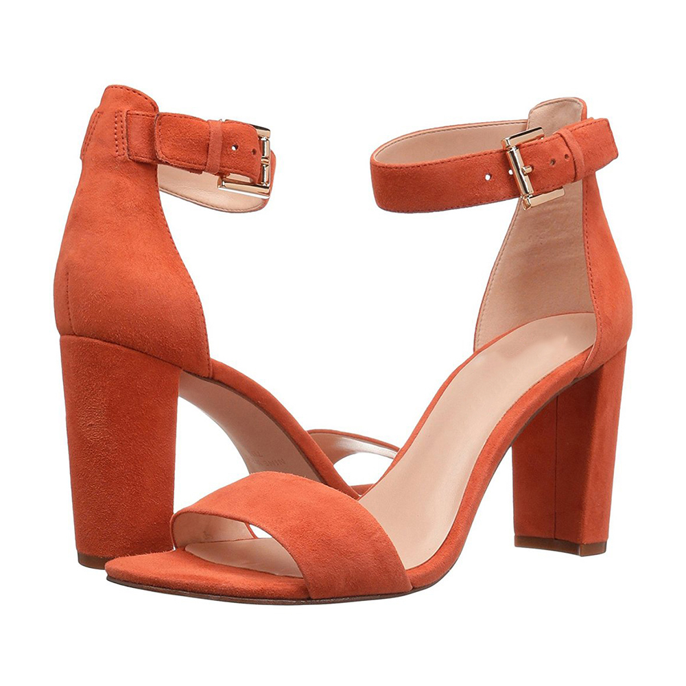 90mm Women's Ankle Strap Pumps Block Heel Suede Sandals Summer Shoes-MERUMOTE