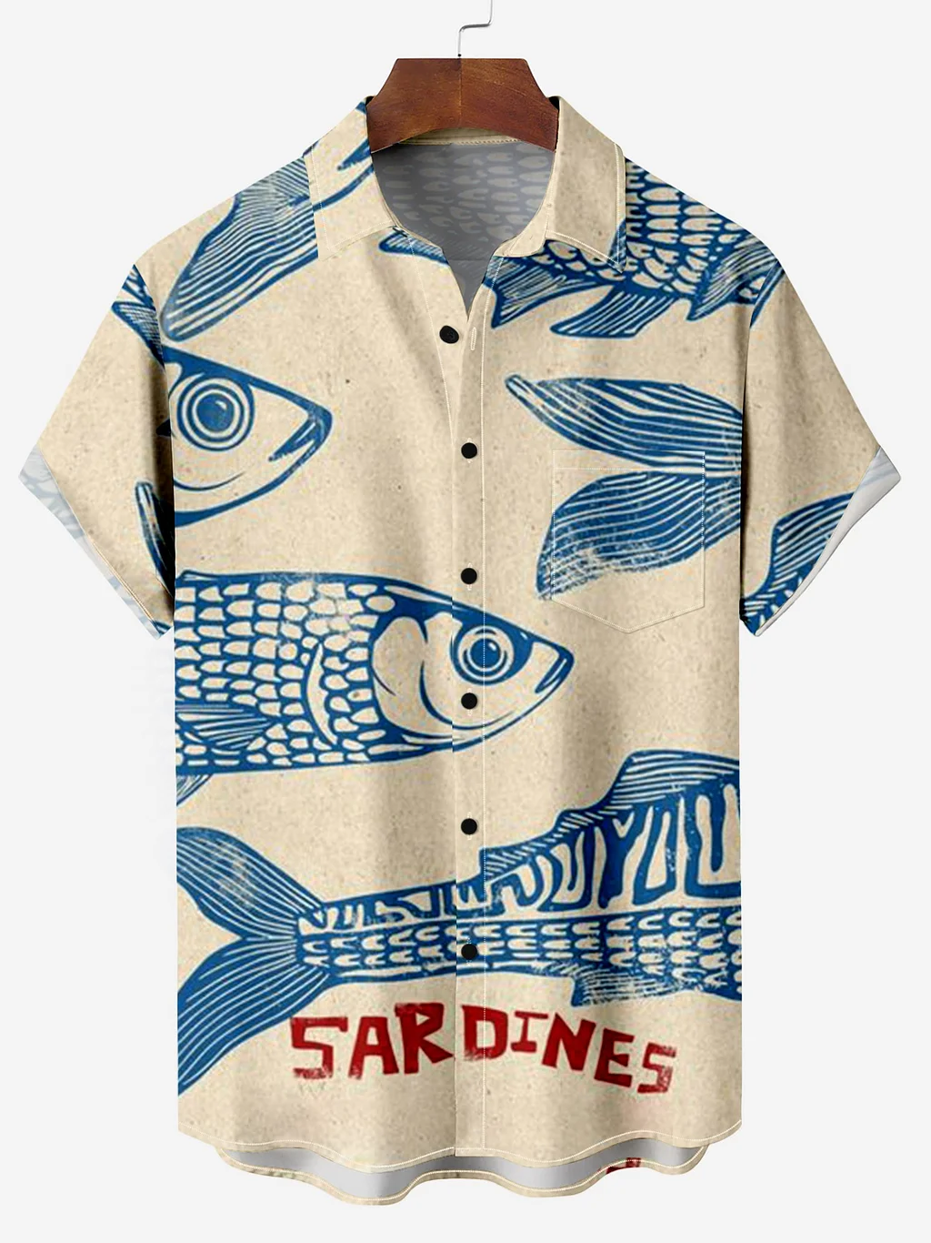 Creative Art Sardines Pattern Chest Pocket Shirt PLUSCLOTHESMAN