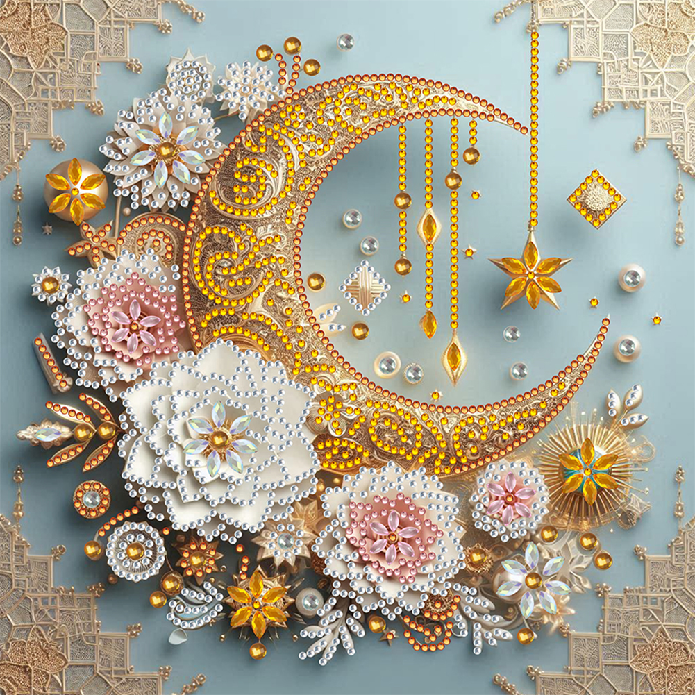 Flower Crescent Moon 30*30cm(canvas) special shaped drill diamond painting