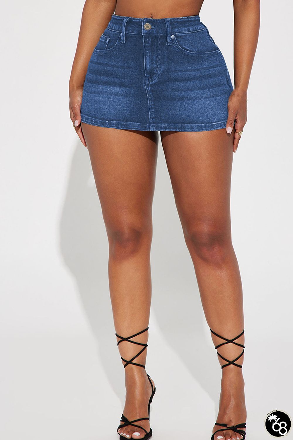 Street Solid Patchwork Pocket Buttons Zipper Mid Waist Skinny Denim Skirts | 168DEAL