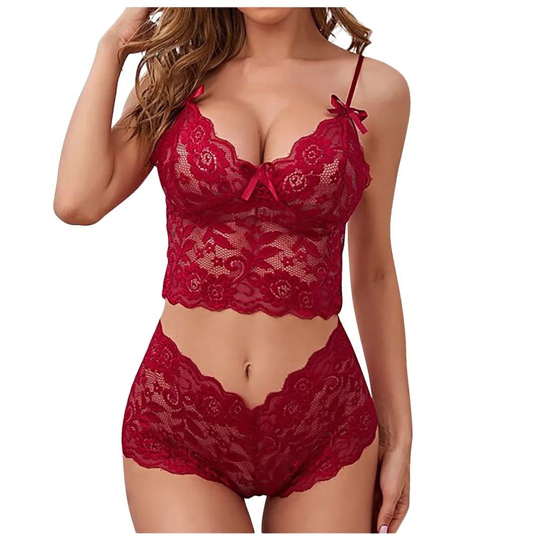 Churchf Sex Lingerie Sexy Perspective Lace Slings Adjustment Chest Three-Point Set