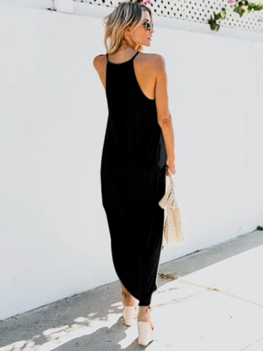 Solid Color Sleeveless Irregular Hem Maxi Dress