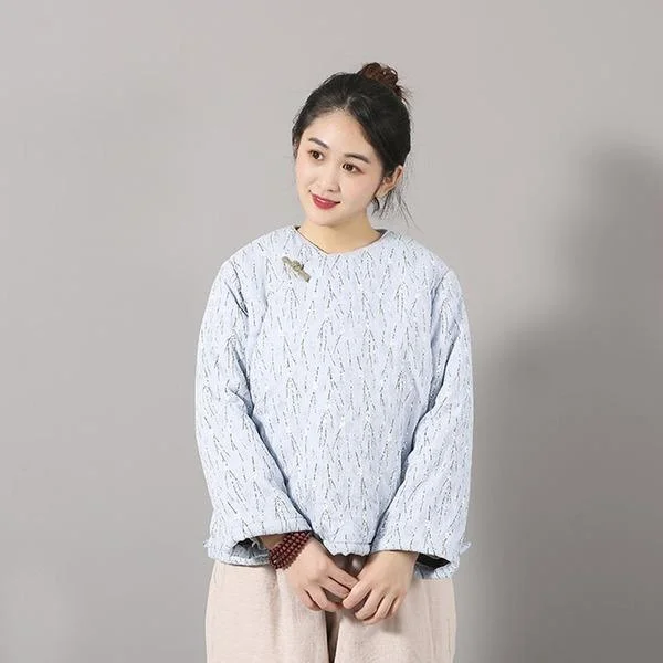 Floral Print O-neck Thick Cotton Quilt 2020 New Casual Vintage Long Sleeve All-match Women Tops